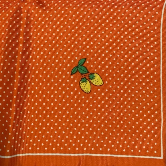 Orange and White Polka Dot Strawberries Square Head Scarf Acetate Made In Japan - Picture 2 of 4